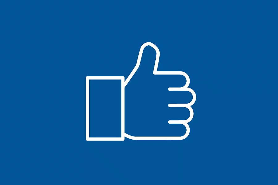 Pictograma albă FES reprezintă un „Thumbs up” pe un fundal albastru.